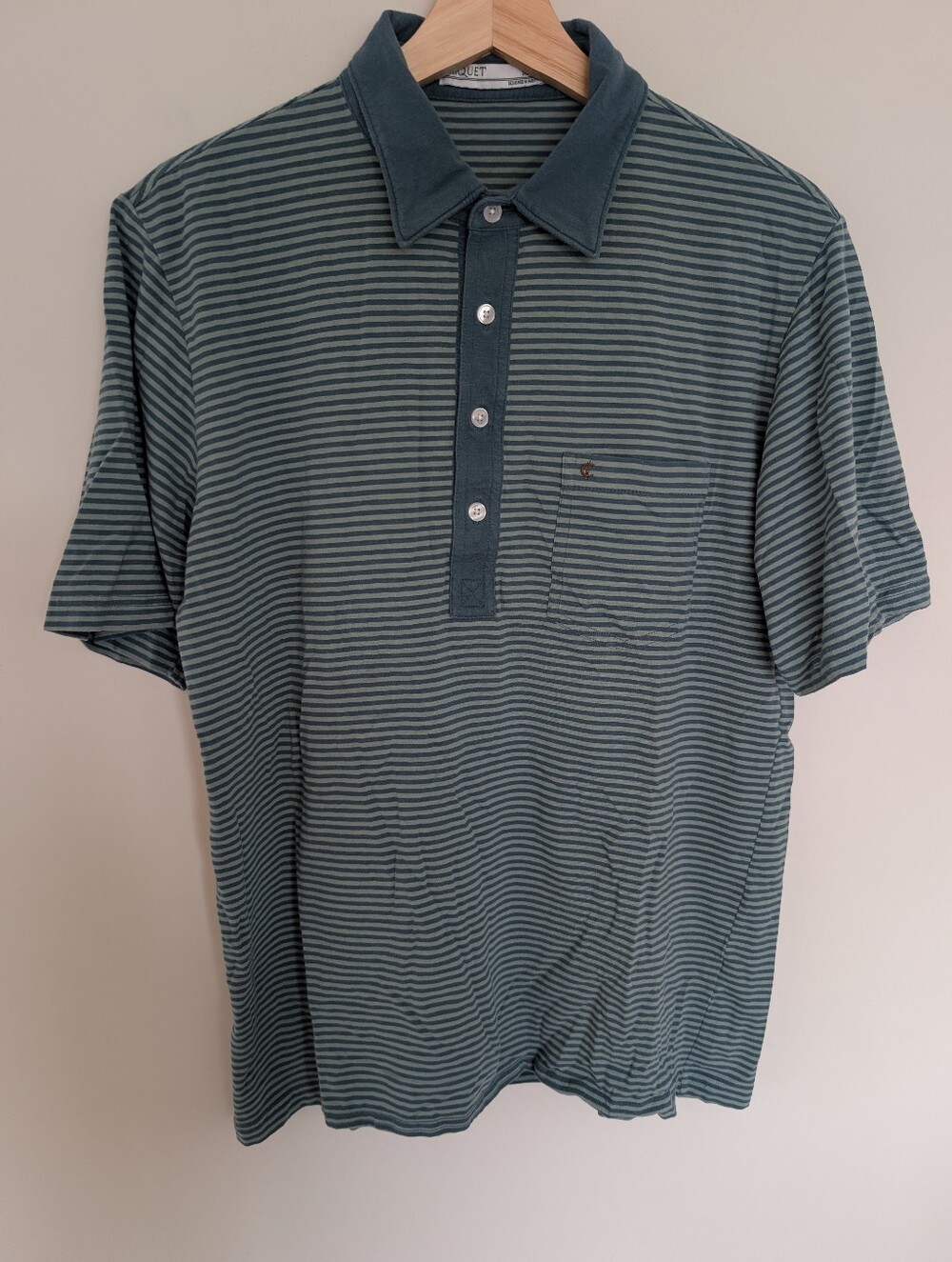 Criquet Polo Shirt Men's Size Medium Teal Green Striped Pima Cotton Stretch
